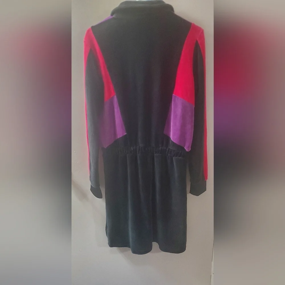 Adidas Women's Retro  Black Velour Dress with Red and Purple Accents. Sz S